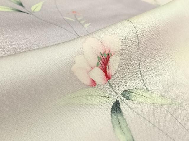 平和屋着物▽上質な小紋　単衣　手描き　草花文　暈し染め　正絹　逸品　AABK3718jh