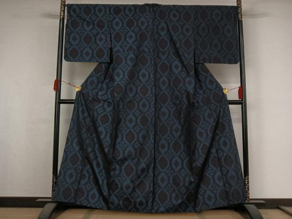 平和屋着物▽本場大島紬　単衣　亀甲花文　正絹　逸品　AABK3719jh