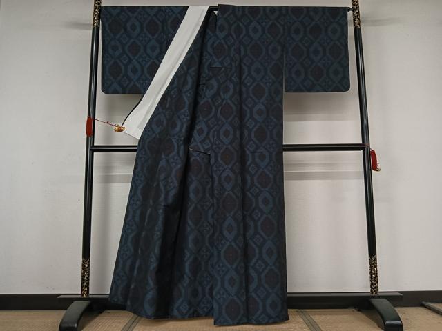 平和屋着物▽本場大島紬　単衣　亀甲花文　正絹　逸品　AABK3719jh