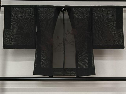 平和屋着物▽羽織　スリーシーズン　春夏秋　塵除け　草花文　黒地　正絹　逸品　未使用　AABK3720jh