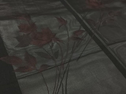 平和屋着物▽羽織　スリーシーズン　春夏秋　塵除け　草花文　黒地　正絹　逸品　未使用　AABK3720jh