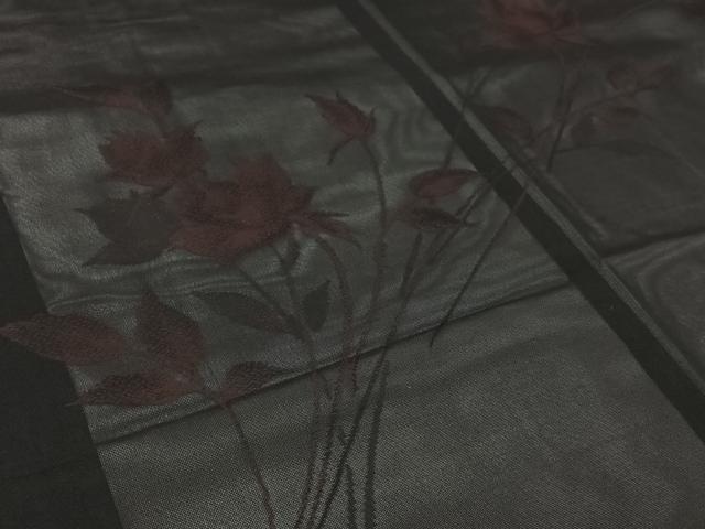 平和屋着物▽羽織　スリーシーズン　春夏秋　塵除け　草花文　黒地　正絹　逸品　未使用　AABK3720jh