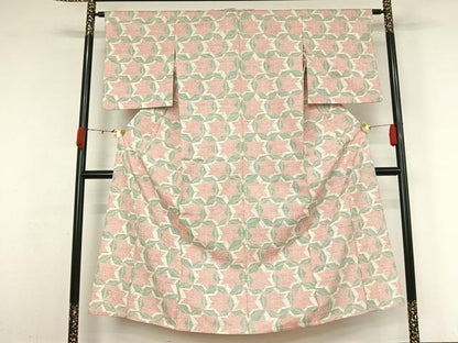 平和屋着物▽上質な紬　単衣　麻の葉文様　正絹　逸品　AABK3721jh