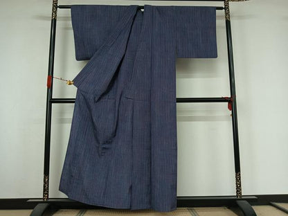 平和屋着物▽上質な紬　単衣　縞　正絹　逸品　AABK3723jh