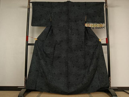 平和屋着物▽結城紬　単衣　草花文　証紙付き　正絹　逸品　AABK3724jh