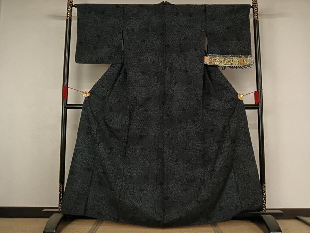平和屋着物▽結城紬　単衣　草花文　証紙付き　正絹　逸品　AABK3724jh