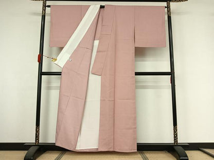 平和屋着物▽上質な紬　単衣　色無地　鴇色　正絹　逸品　AABK3725jh