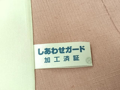 平和屋着物▽上質な紬　単衣　色無地　鴇色　正絹　逸品　AABK3725jh
