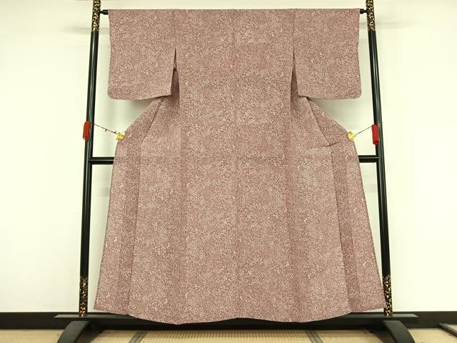 平和屋着物▽上質な小紋　単衣　草花文　鬼しぼ縮緬　正絹　逸品　AABK3726jh