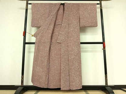 平和屋着物▽上質な小紋　単衣　草花文　鬼しぼ縮緬　正絹　逸品　AABK3726jh