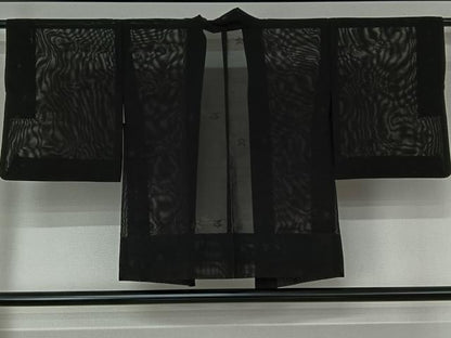 平和屋着物▽羽織　スリーシーズン　春夏秋　塵除け　舞葉文　黒地　正絹　逸品　AABK3728jh