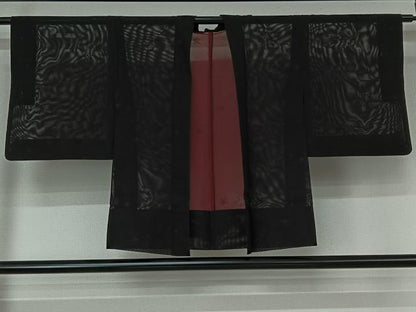 平和屋着物▽羽織　スリーシーズン　春夏秋　塵除け　舞葉文　黒地　正絹　逸品　AABK3728jh