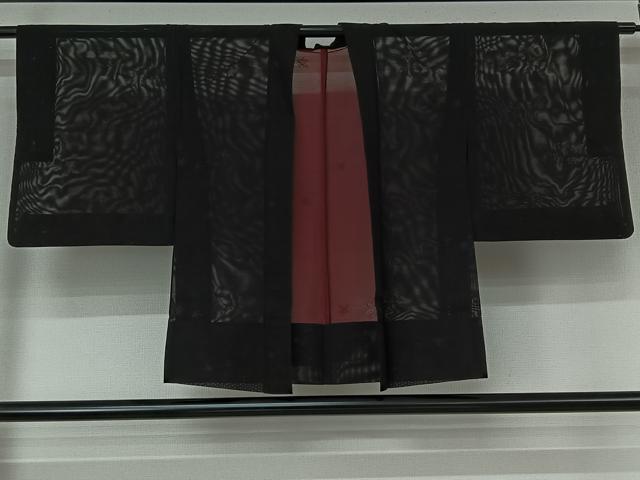 平和屋着物▽羽織　スリーシーズン　春夏秋　塵除け　舞葉文　黒地　正絹　逸品　AABK3728jh