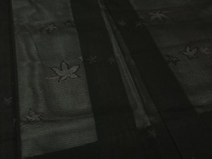 平和屋着物▽羽織　スリーシーズン　春夏秋　塵除け　舞葉文　黒地　正絹　逸品　AABK3728jh