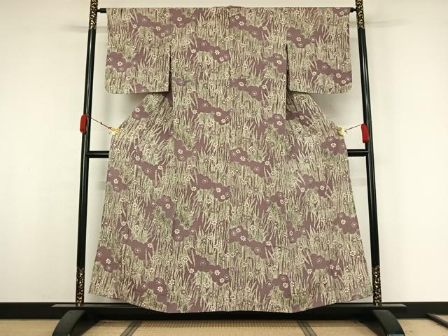 平和屋着物▽上質な小紋　単衣　型染め　草花文　正絹　逸品　未使用　AABK3735jh