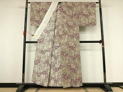 平和屋着物▽上質な小紋　単衣　型染め　草花文　正絹　逸品　未使用　AABK3735jh