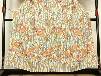 平和屋着物▽訪問着　単衣　手描き　燕子花　正絹　逸品　AABK3739jh