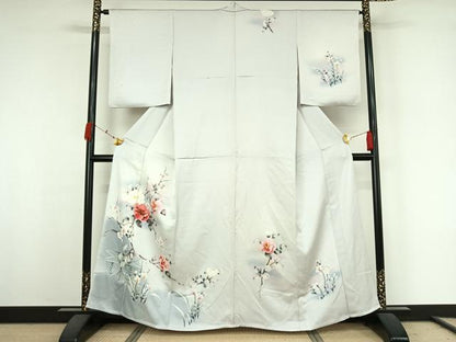 平和屋着物▽訪問着　単衣　手描き　枝花文　暈し染め　正絹　逸品　AABK3740jh