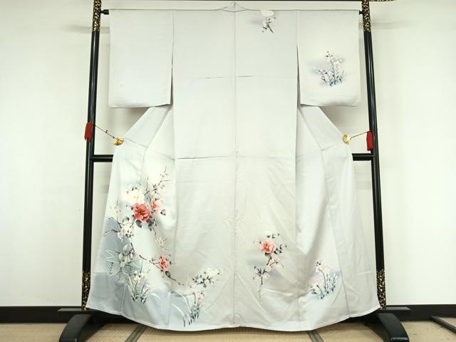 平和屋着物▽訪問着　単衣　手描き　枝花文　暈し染め　正絹　逸品　AABK3740jh