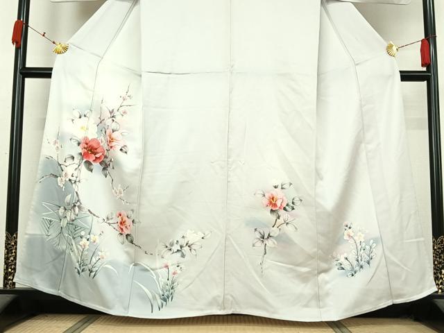 平和屋着物▽訪問着　単衣　手描き　枝花文　暈し染め　正絹　逸品　AABK3740jh
