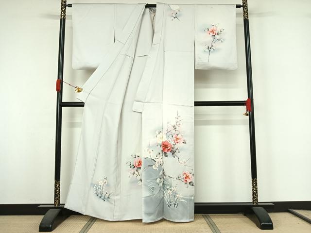 平和屋着物▽訪問着　単衣　手描き　枝花文　暈し染め　正絹　逸品　AABK3740jh