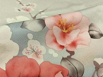 平和屋着物▽訪問着　単衣　手描き　枝花文　暈し染め　正絹　逸品　AABK3740jh