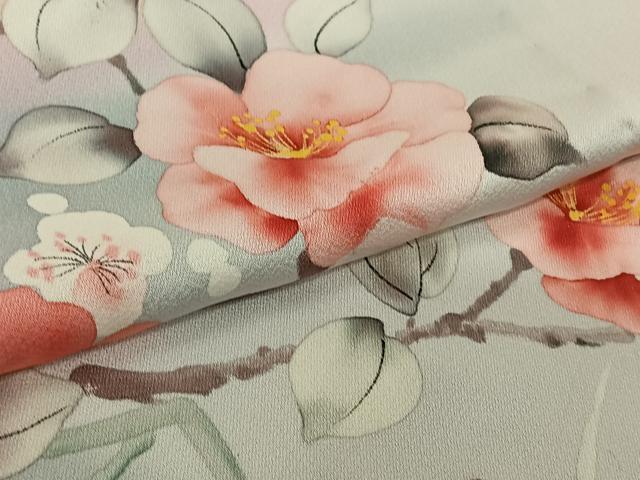 平和屋着物▽訪問着　単衣　手描き　枝花文　暈し染め　正絹　逸品　AABK3740jh