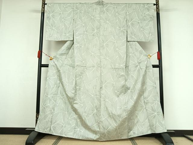 平和屋着物▽上質な紬　単衣　幾何学文様　正絹　逸品　AABK3741jh