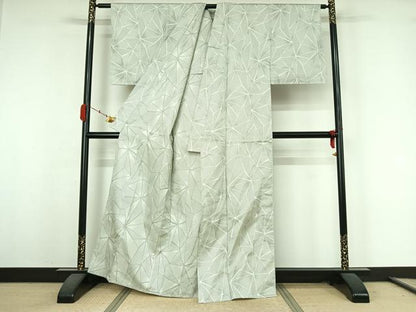 平和屋着物▽上質な紬　単衣　幾何学文様　正絹　逸品　AABK3741jh