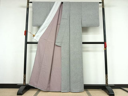 平和屋着物▽上質な小紋　単衣　霞文　正絹　逸品　AABK3742jh