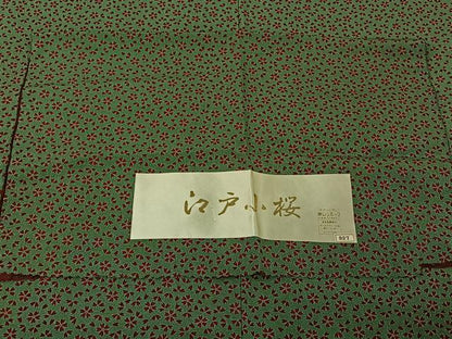 平和屋着物▽江戸小紋　単衣　舞花文　両面染め　東レシルック　反端付き　洗える着物　AABK3743jh