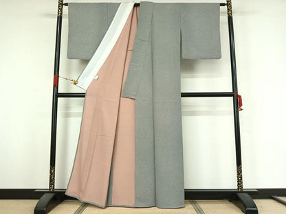 平和屋着物▽江戸小紋　単衣　両面染め　寄せ小紋柄　反端付き　洗える着物　AABK3744jh