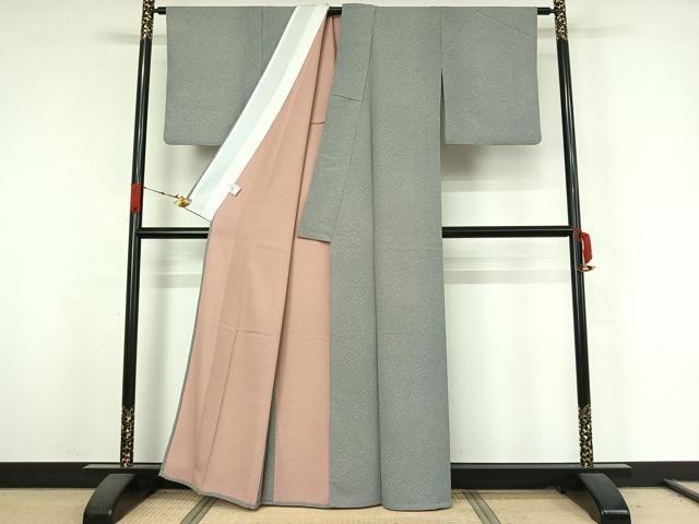 平和屋着物▽江戸小紋　単衣　両面染め　寄せ小紋柄　反端付き　洗える着物　AABK3744jh