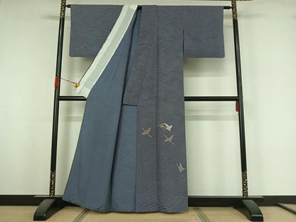 平和屋着物▽豪華色留袖　単衣　刺繍　飛鶴文　金糸　正絹　逸品　AABK3745jh