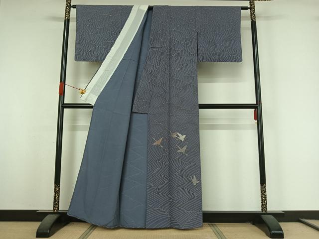 平和屋着物▽豪華色留袖　単衣　刺繍　飛鶴文　金糸　正絹　逸品　AABK3745jh