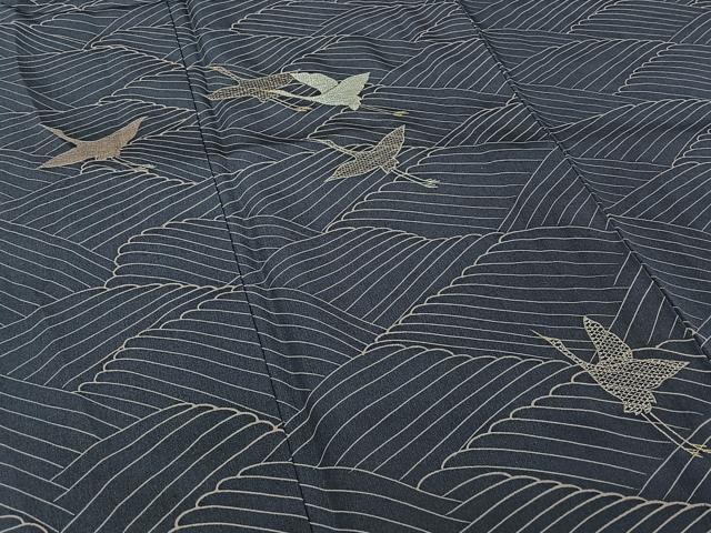 平和屋着物▽豪華色留袖　単衣　刺繍　飛鶴文　金糸　正絹　逸品　AABK3745jh