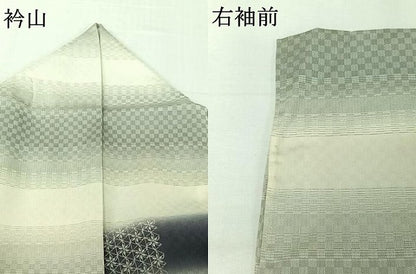 平和屋着物▽訪問着　単衣　お召地　横段吉祥文　正絹　逸品　AABK3747jh