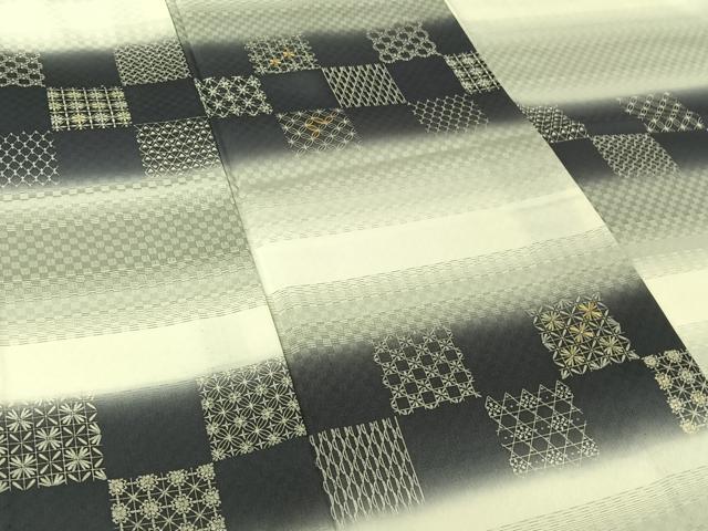平和屋着物▽訪問着　単衣　お召地　横段吉祥文　正絹　逸品　AABK3747jh