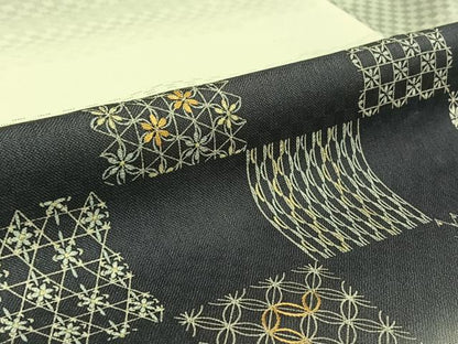 平和屋着物▽訪問着　単衣　お召地　横段吉祥文　正絹　逸品　AABK3747jh