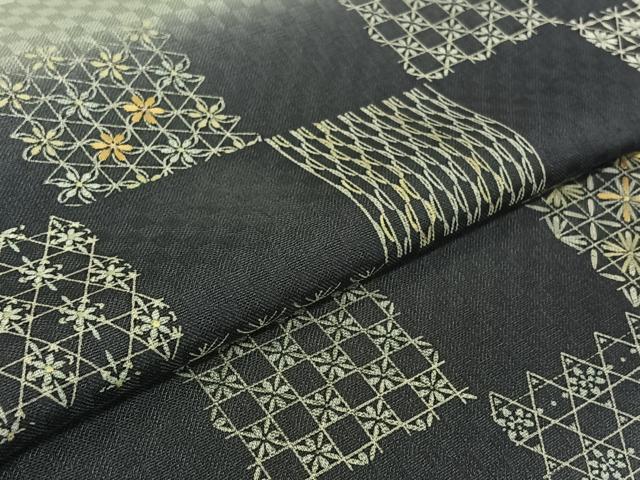平和屋着物▽訪問着　単衣　お召地　横段吉祥文　正絹　逸品　AABK3747jh