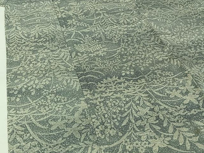 平和屋着物▽上質な紬　単衣　草花文　正絹　逸品　AABK3749jh
