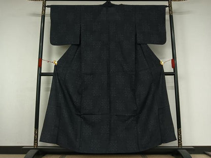 平和屋着物▽上質な紬　単衣　幾何学文様　正絹　逸品　AABK3750jh