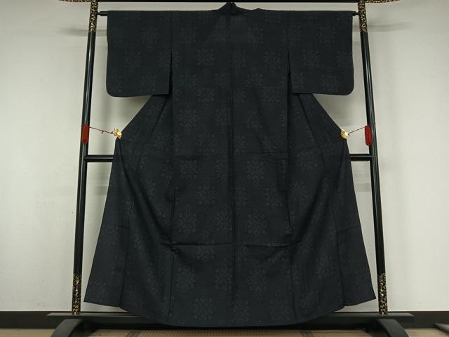 平和屋着物▽上質な紬　単衣　幾何学文様　正絹　逸品　AABK3750jh