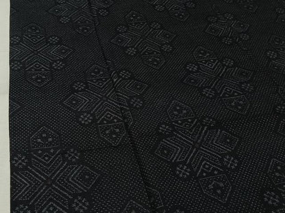平和屋着物▽上質な紬　単衣　幾何学文様　正絹　逸品　AABK3750jh