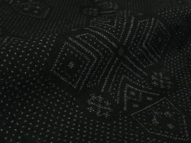 平和屋着物▽上質な紬　単衣　幾何学文様　正絹　逸品　AABK3750jh