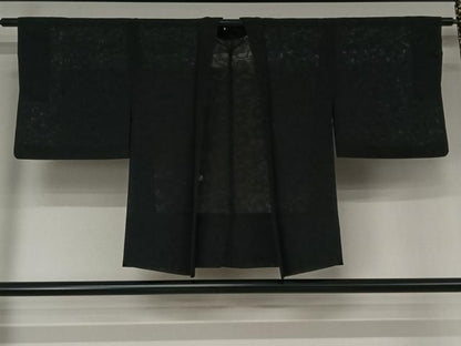 平和屋着物▽羽織　スリーシーズン　春夏秋　塵除け　花唐草文　黒地　正絹　逸品　AABK3751jh