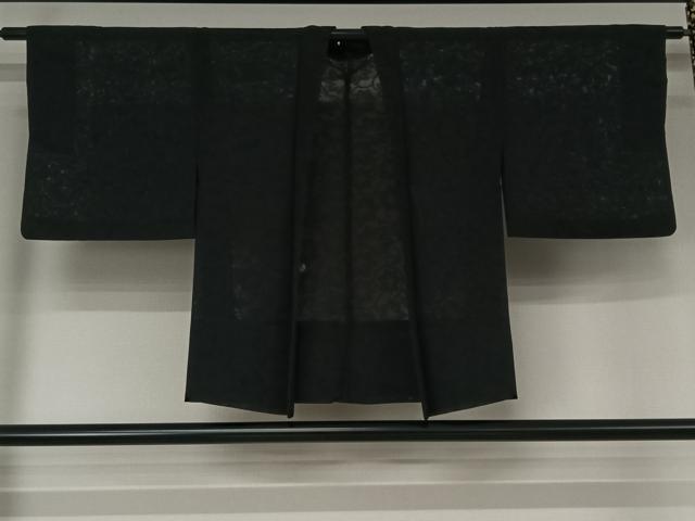 平和屋着物▽羽織　スリーシーズン　春夏秋　塵除け　花唐草文　黒地　正絹　逸品　AABK3751jh