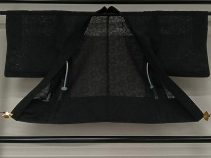 平和屋着物▽羽織　スリーシーズン　春夏秋　塵除け　花唐草文　黒地　正絹　逸品　AABK3751jh