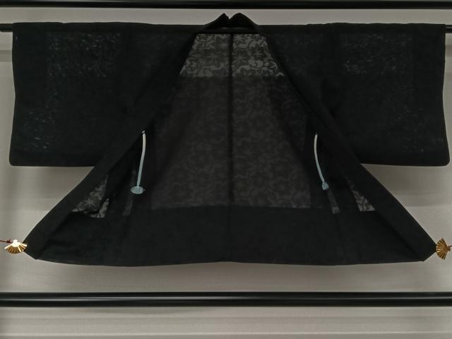 平和屋着物▽羽織　スリーシーズン　春夏秋　塵除け　花唐草文　黒地　正絹　逸品　AABK3751jh