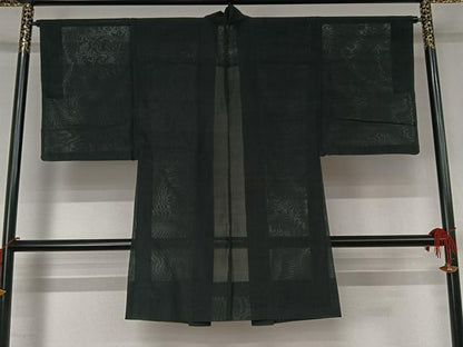平和屋着物▽男性　長羽織　スリーシーズン　春夏秋　塵除け　縞　正絹　逸品　AABK3752jh